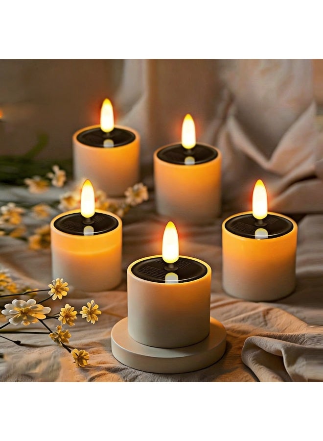 4 PCs Solar Powered LED Candle Holders|Warm Yellow Outdoor Candle Lamp|IP 44| Flickering Solar Candles with Dusk-to-Dawn Sensor|Battery Operated| Fake LED Votive Tea Lights for Window Lanterns Decorations|Balcony, Garden, Patio ,Gift For Holiday,Family - Image 5