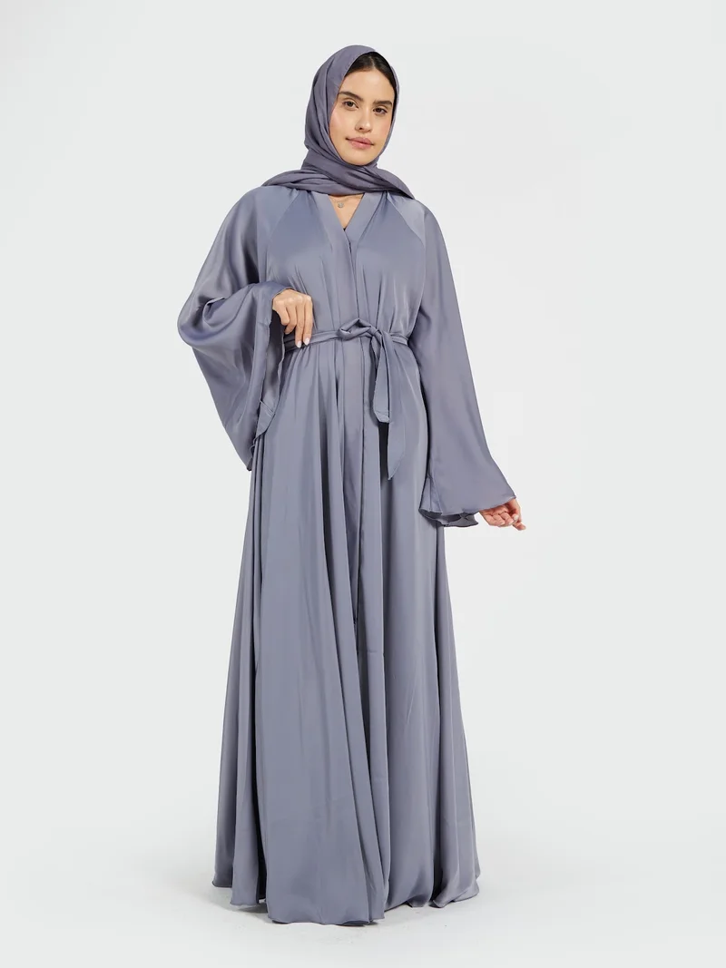 Reem Abayas Steel Gray Satin Silk Abaya - Modern Minimalist Modest Wrap