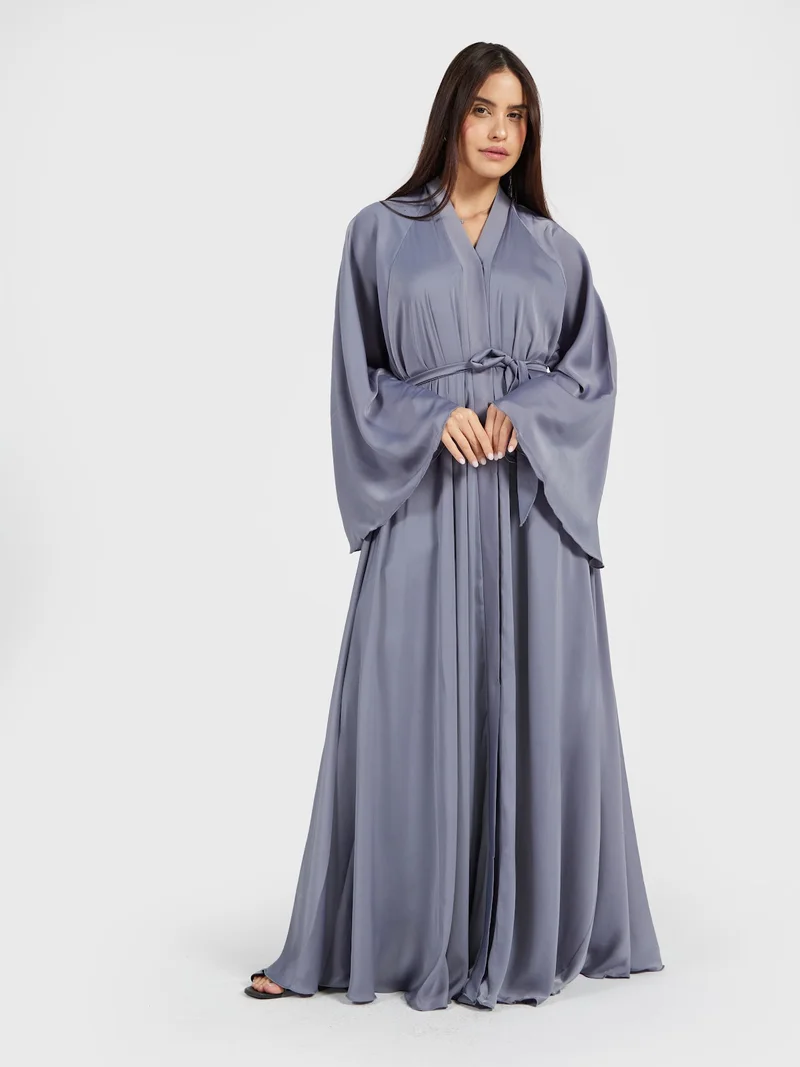 Reem Abayas Steel Gray Satin Silk Abaya - Modern Minimalist Modest Wrap