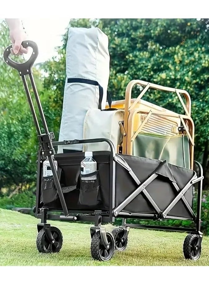 MOSH Foldable Shopping Cart – Heavy-Duty 100kg Utility Trolley with Adjustable Handle, 2 Pockets & 360° Wheels, Waterproof Fabric, Compact for Beach, Camping, Outdoor Garden Cart & Daily Use – Black - Image 5