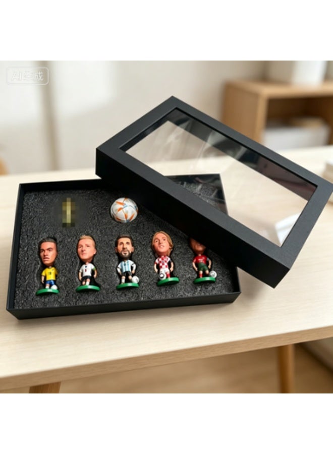 Football Star Figurine Gift Set, 5 Q-Version PVC Player Figurines with Mini Soccer Ball & Trophy in Display Box - Image 4
