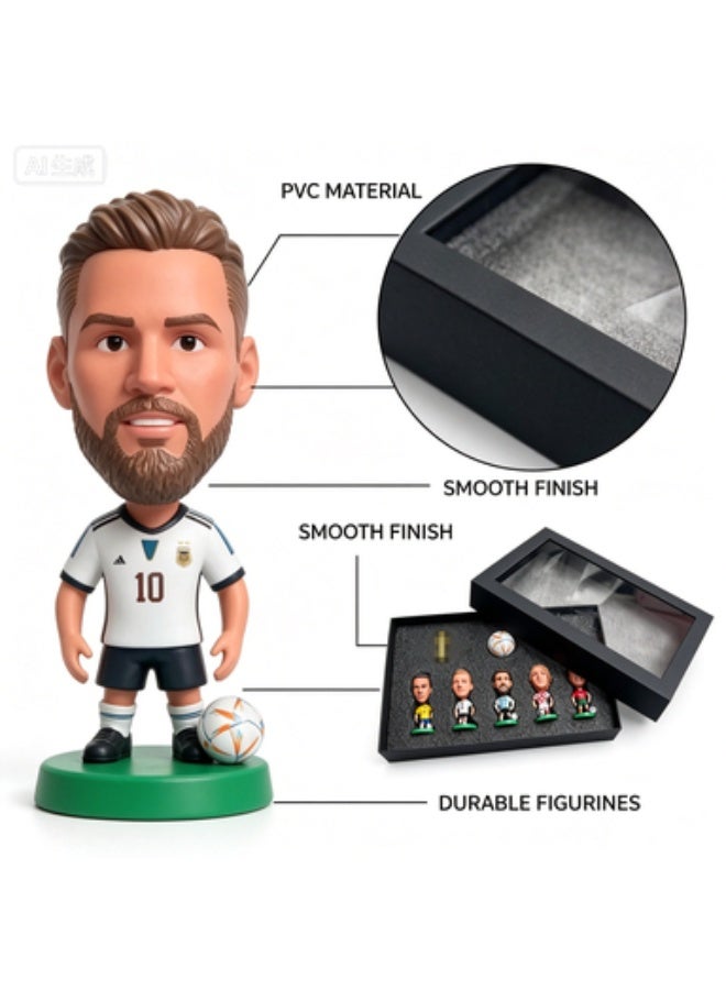 Football Star Figurine Gift Set, 5 Q-Version PVC Player Figurines with Mini Soccer Ball & Trophy in Display Box - Image 3