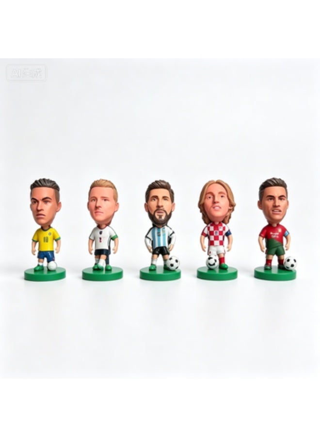 Football Star Figurine Gift Set, 5 Q-Version PVC Player Figurines with Mini Soccer Ball & Trophy in Display Box - Image 2