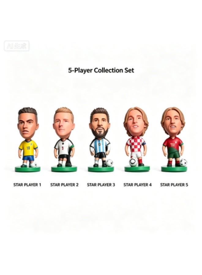 Football Star Figurine Gift Set, 5 Q-Version PVC Player Figurines with Mini Soccer Ball & Trophy in Display Box - Image 5