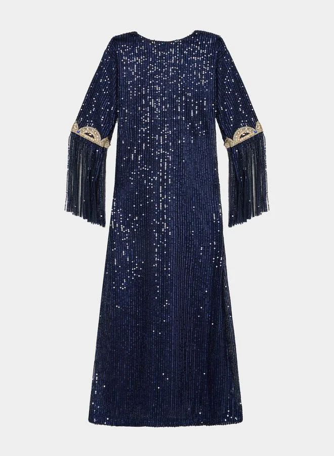 مكسيم كريشن Girls Navy Blue Embellished Sequin Kaftan