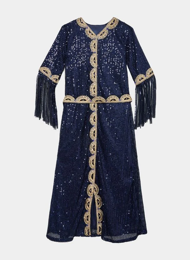 مكسيم كريشن Girls Navy Blue Embellished Sequin Kaftan