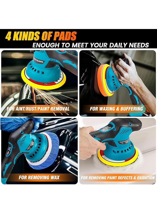 إيروريكس مجموعة آلة تلميع لاسلكية بـ 6 سرعات متغيرة وجهاز تلميع سيارات مع بطاريتين وشاحن وجهاز تلميع كهربائي وجهاز تلميع السيارات ومجموعة شمع لصنفرة السيارات وتلميعها وتنظيف المنزل - Image 5