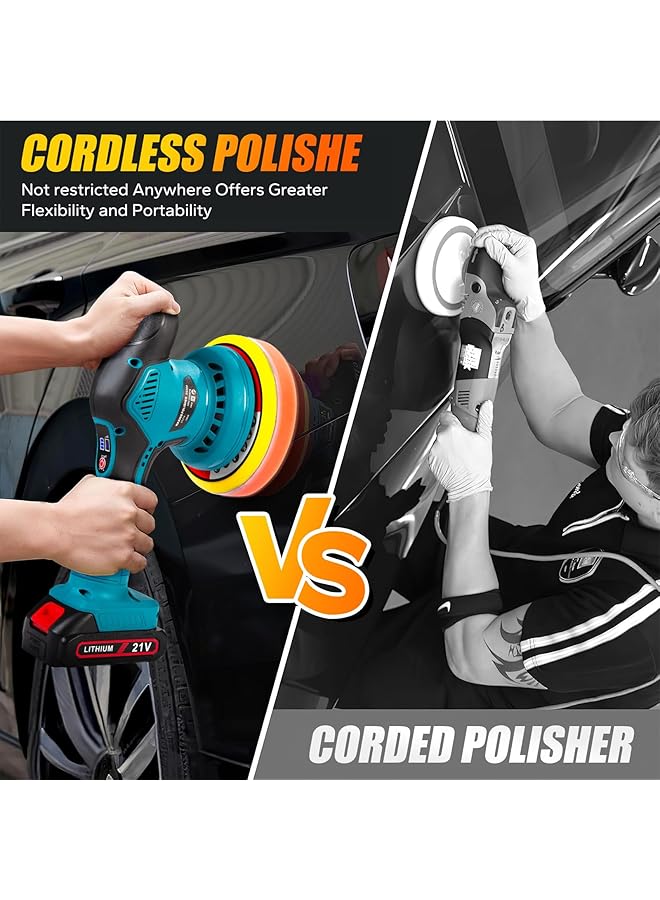 إيروريكس مجموعة آلة تلميع لاسلكية بـ 6 سرعات متغيرة وجهاز تلميع سيارات مع بطاريتين وشاحن وجهاز تلميع كهربائي وجهاز تلميع السيارات ومجموعة شمع لصنفرة السيارات وتلميعها وتنظيف المنزل - Image 4