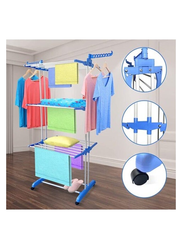 PROMASS Multi Layer Clothes Organizer Drying Rack White/Blue 70 x48 x 168cm  - Image 1