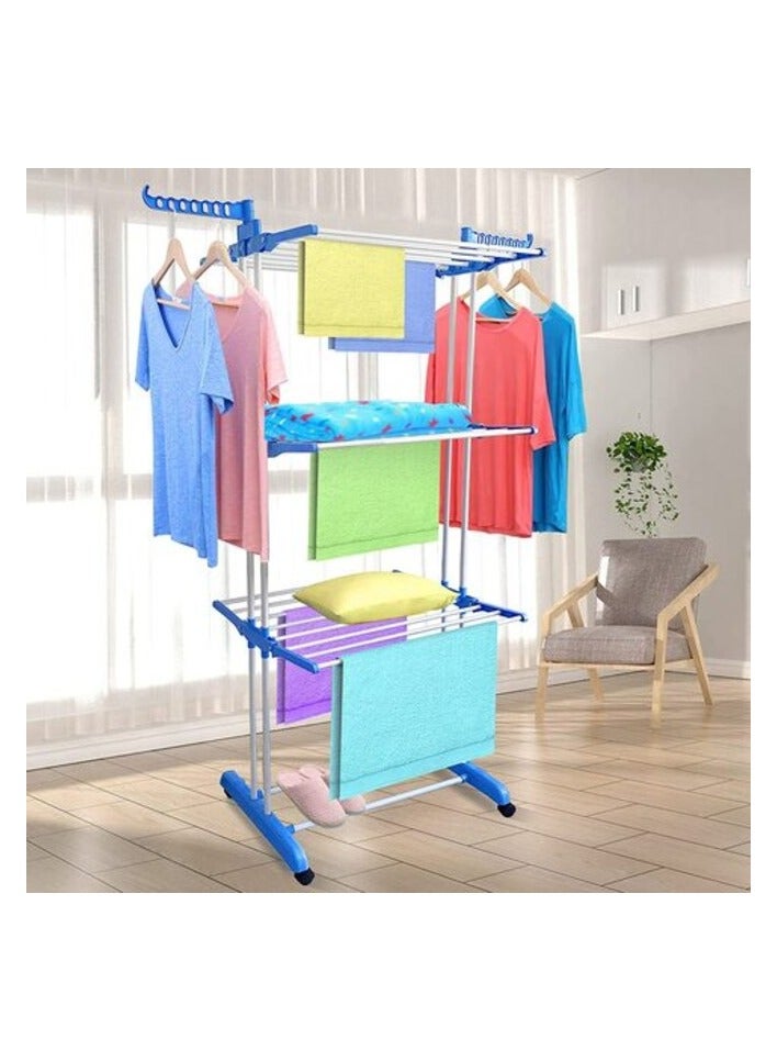 PROMASS Multi Layer Clothes Organizer Drying Rack White/Blue 70 x48 x 168cm  - Image 2