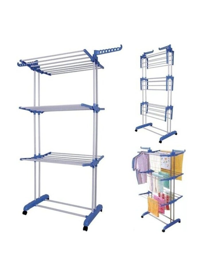 PROMASS Multi Layer Clothes Organizer Drying Rack White/Blue 70 x48 x 168cm  - Image 3