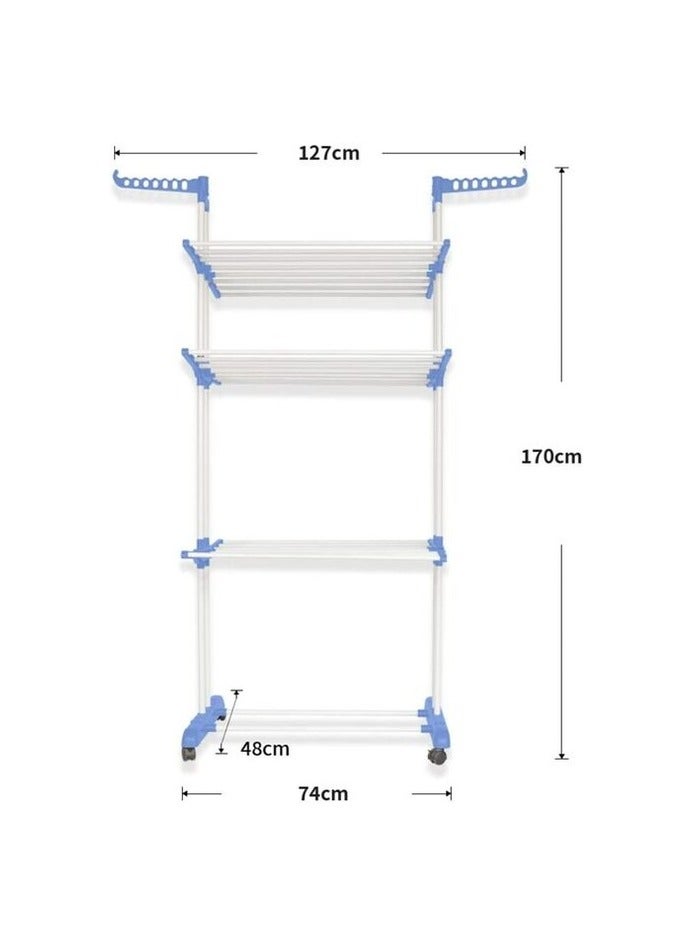 PROMASS Multi Layer Clothes Organizer Drying Rack White/Blue 70 x48 x 168cm  - Image 4