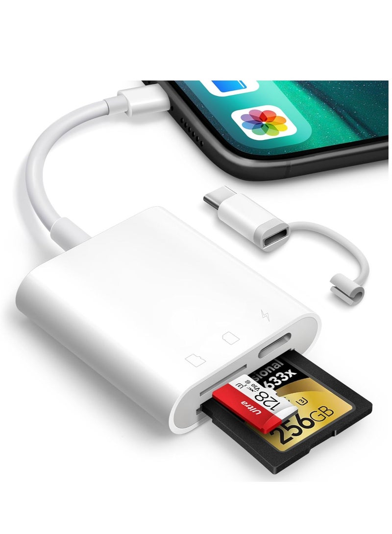 MJZ SD Card Reader for iPhone iPad with USB C Adapter, TF Card Trail Camera SD Card Reader Viewer, Micro SD Card Reader with Dual Slots, USB C Memory Card Reader Adapter with SD & MicroSD Card Slots, Plug and Play for iPhone 15 Pro Max, iPad Pro/Air/Mini, Mac, MacBook Pro/Air, and More USB-C/Type C Devices  - Image 1