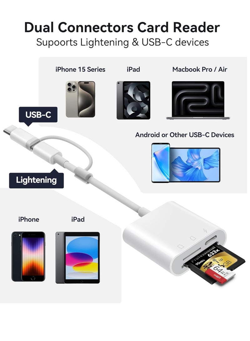 MJZ SD Card Reader for iPhone iPad with USB C Adapter, TF Card Trail Camera SD Card Reader Viewer, Micro SD Card Reader with Dual Slots, USB C Memory Card Reader Adapter with SD & MicroSD Card Slots, Plug and Play for iPhone 15 Pro Max, iPad Pro/Air/Mini, Mac, MacBook Pro/Air, and More USB-C/Type C Devices  - Image 2