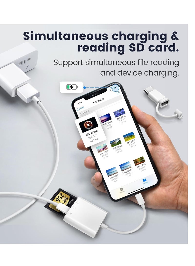 MJZ SD Card Reader for iPhone iPad with USB C Adapter, TF Card Trail Camera SD Card Reader Viewer, Micro SD Card Reader with Dual Slots, USB C Memory Card Reader Adapter with SD & MicroSD Card Slots, Plug and Play for iPhone 15 Pro Max, iPad Pro/Air/Mini, Mac, MacBook Pro/Air, and More USB-C/Type C Devices  - Image 3