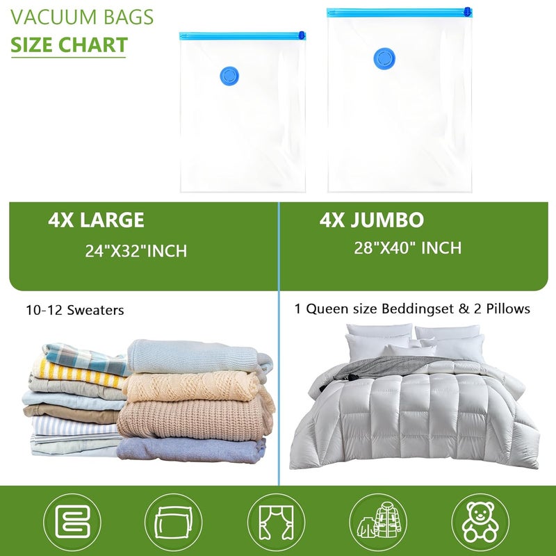 Lisacool Vacuum Storage Bags with Electric Pump Set 8Pack Large Vacuum Seal Bags for Clothing Vacuum Bags for Travel Packing and Home Bedding Blankets Organization - Image 2