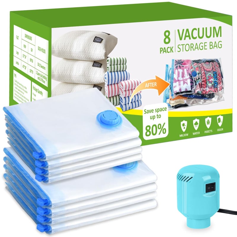 Lisacool Vacuum Storage Bags with Electric Pump Set 8Pack Large Vacuum Seal Bags for Clothing Vacuum Bags for Travel Packing and Home Bedding Blankets Organization - Image 1