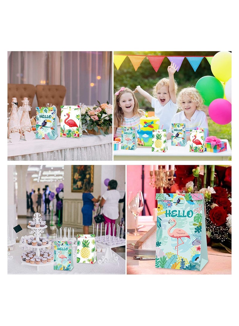 كاست ويف 12 قطعة حقيبة حفلة هawaiية استوائية مع طيور الفلامنجو هدايا ورقية مع 18 قطعة ملصقات حقائب تفضيل الحفلة لأكياس الحلوى الصيفية للأطفال والبالغين لحفلات أعياد الميلاد والزفاف وحفلات استقبال المواليد - Image 4