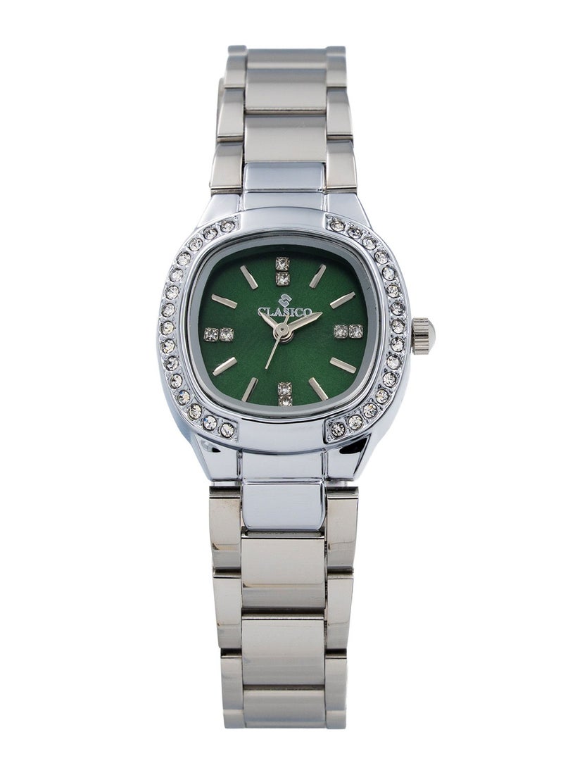Clasico Sapphire Women's Luxury Silver Watch Green Dial| Elegant Analog Quartz | Premium Fashion Timepiece - Image 1