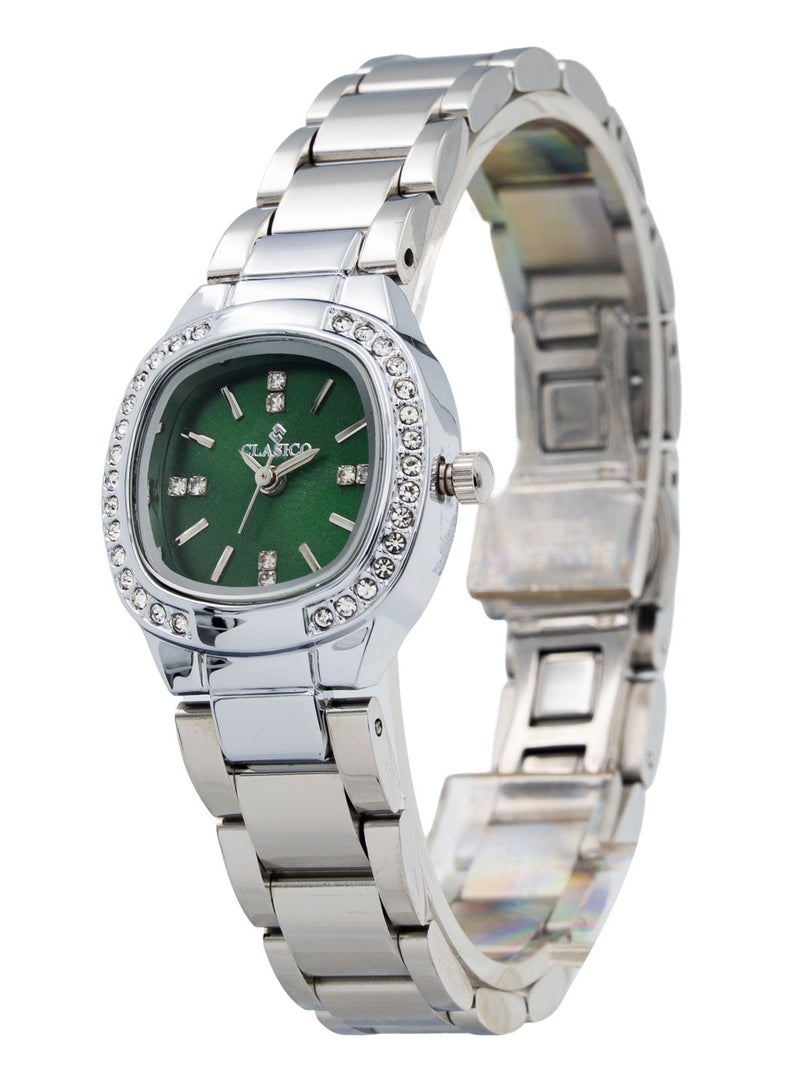Clasico Sapphire Women's Luxury Silver Watch Green Dial| Elegant Analog Quartz | Premium Fashion Timepiece - Image 3