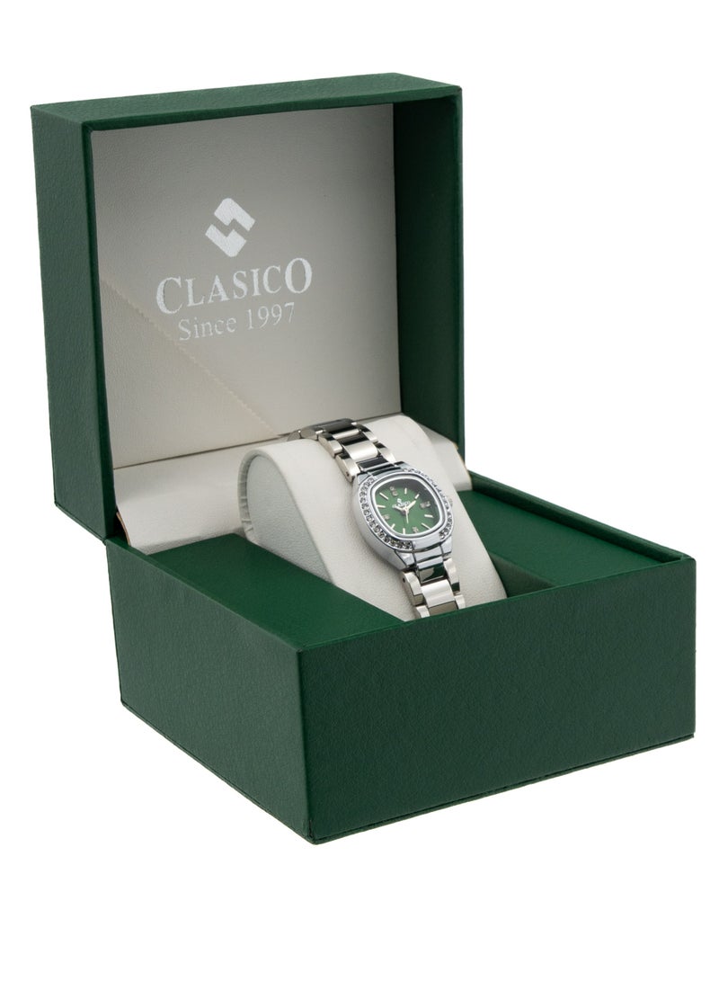 Clasico Sapphire Women's Luxury Silver Watch Green Dial| Elegant Analog Quartz | Premium Fashion Timepiece - Image 5