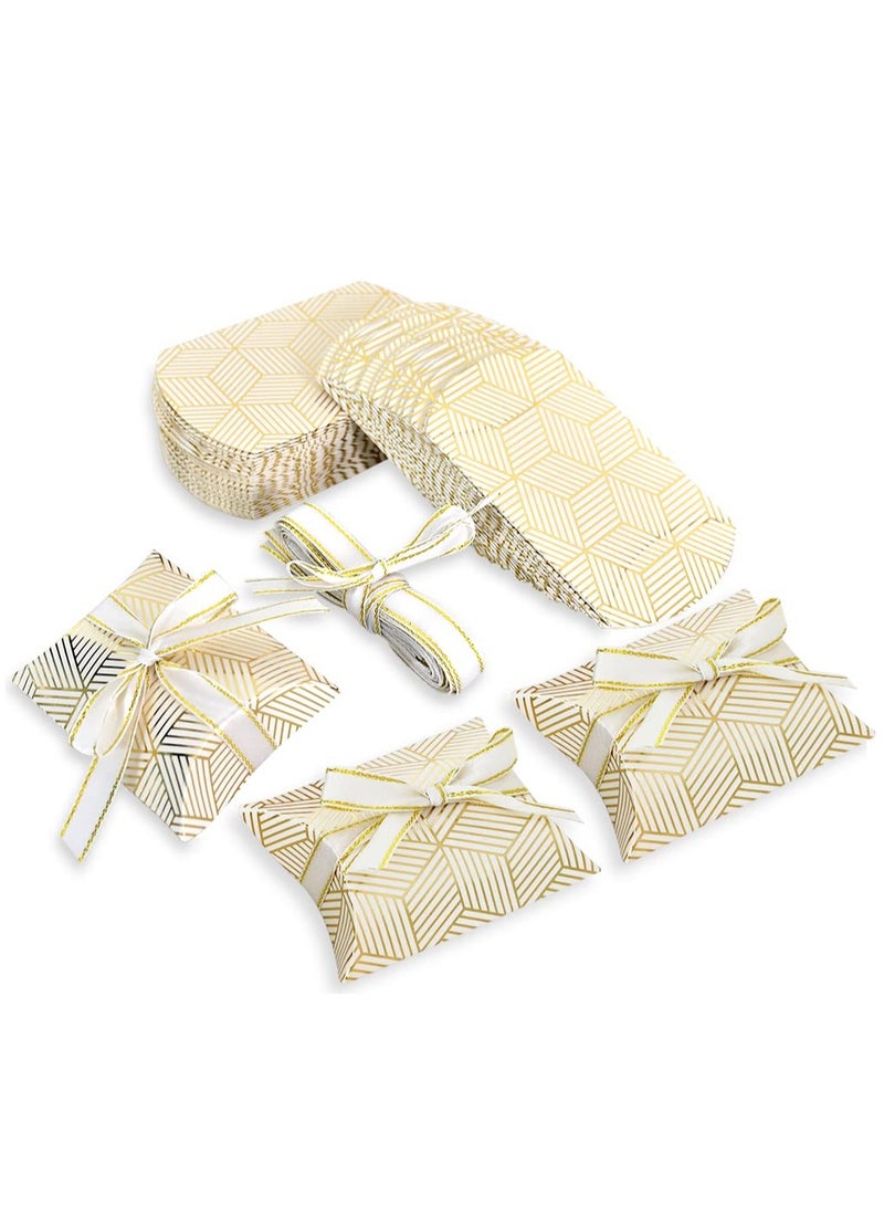 50-Pack Kraft Paper Pillow Candy Boxes for Girls' Birthday Parties, Baby Showers, and Weddings - Gold Diamond Design (3.58 x 2.48 Inches) - Perfect Party Supplies! - Image 1