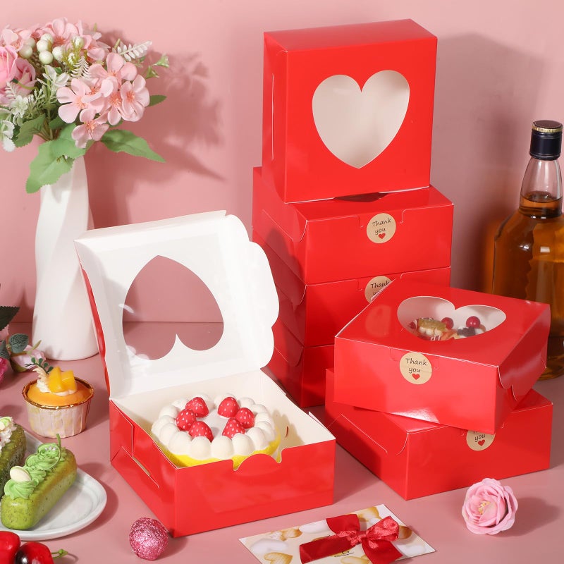 Janlaugh 50 Pcs Red Bakery Boxes for Women Mother with Window Heart Cupcake Treat Cookie Dessert Box Bulk Mom Gift for Chocolate Strawberries Donuts Candy Party Favor (6x6x2.5 Inch) - Image 3