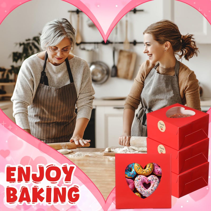 Janlaugh 50 Pcs Red Bakery Boxes for Women Mother with Window Heart Cupcake Treat Cookie Dessert Box Bulk Mom Gift for Chocolate Strawberries Donuts Candy Party Favor (6x6x2.5 Inch) - Image 5