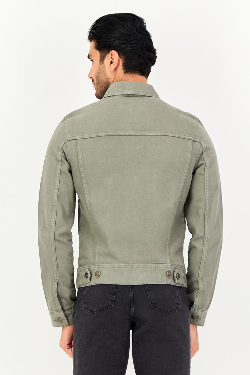 Celio Men Solid Denim Jacket, Light Olive - Image 3