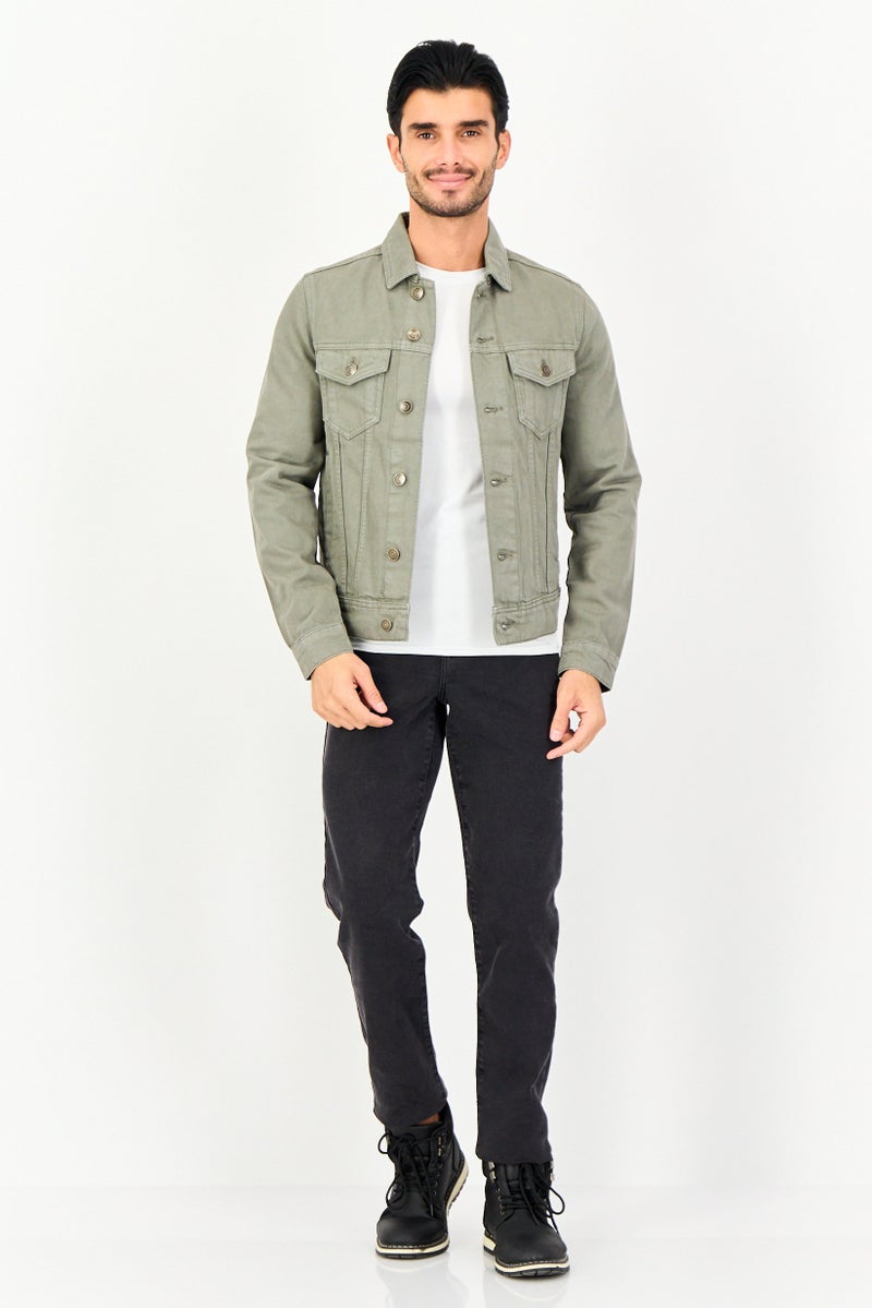 Celio Men Solid Denim Jacket, Light Olive - Image 4