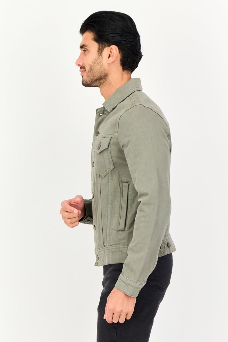 Celio Men Solid Denim Jacket, Light Olive - Image 2
