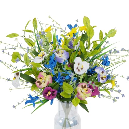 HO2NLE 3 Bundles Artificial Wildflowers Fake Silk Mixed Pansies 20 Vibrant Faux Flower Arrangements Floral Bouquets for Indoor Vase Home Kitchen Table DIY Crafts Wedding Summer Decor - Image 1