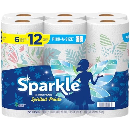 Sparkle PickASize Paper Towels Spirited Prints 6 Double Rolls 12 Regular Rolls Everyday Value Paper Towel With Full And Half Sheets