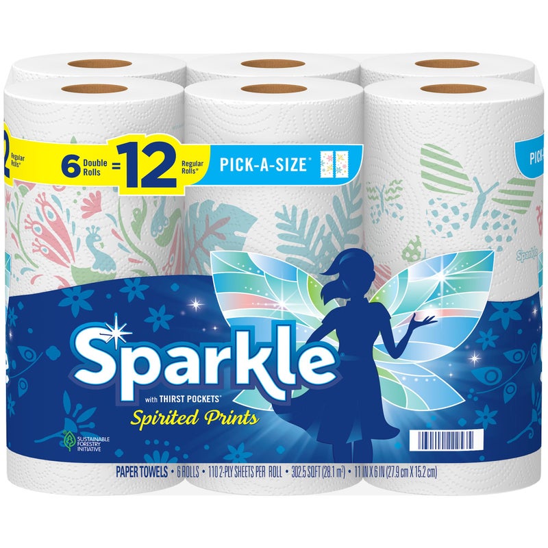 Sparkle PickASize Paper Towels Spirited Print Design 6 Double Rolls 660 Sheets Total Strong 2Ply Towels for Kitchen Cleanup and Everyday Messes - Image 3