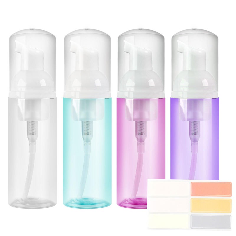 Rindion 4 Pack Foam Pump Bottle  60 Ml/2 Oz Mini Empty Bottle Travel Foaming Dispenser  Plastic Mousse Foam Dispenser Pump For Soap  Shower Gel  Shampoo  Facial Cleanser - Mix Colors - Image 1