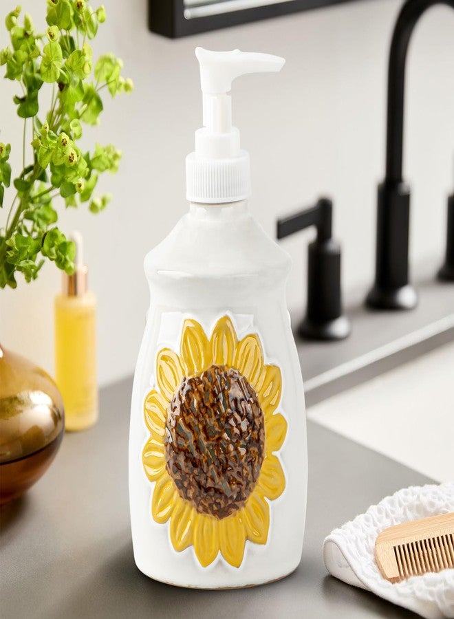 GABROC Sunflower Soap Dispenser Bathroom Cramic Hand Soap Dispensor for Bathroom White Bathroom Soap Dispenser - Image 3