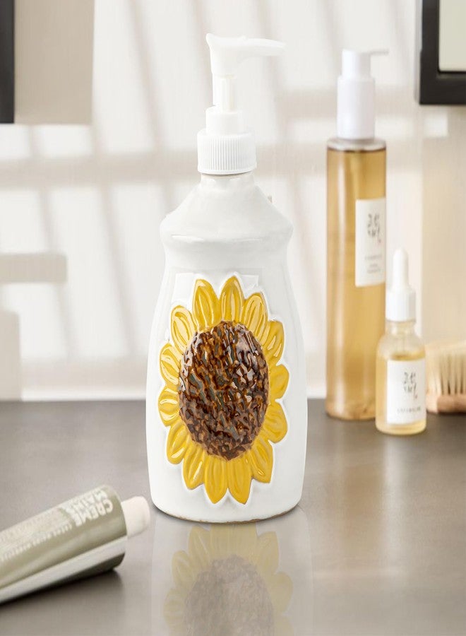 GABROC Sunflower Soap Dispenser Bathroom Cramic Hand Soap Dispensor for Bathroom White Bathroom Soap Dispenser - Image 4