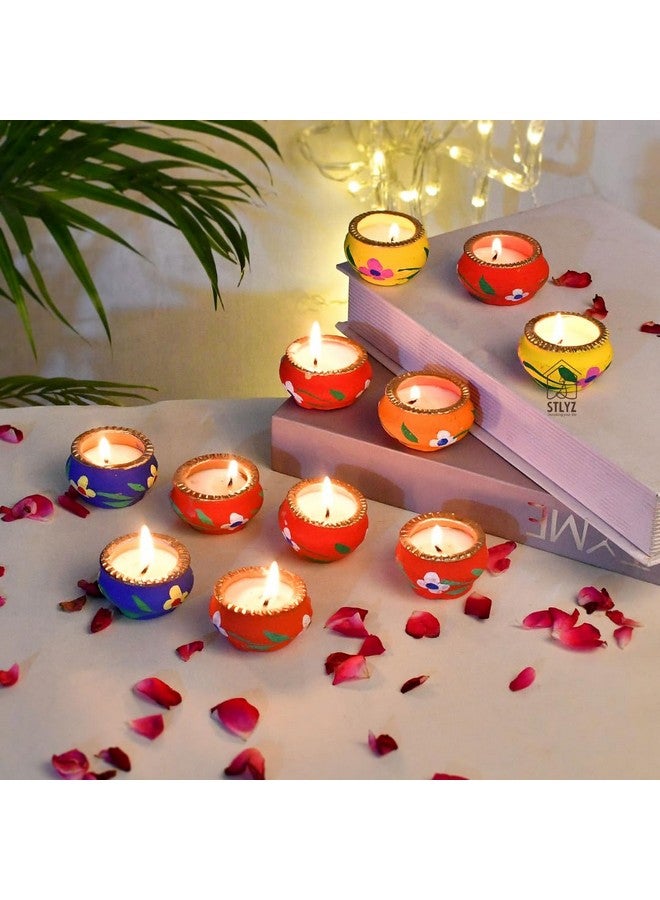 STLYZ Handmade Decorative 30 pcs. Matki Diyas with Wax Filled, Navratri and Diwali Matki Diya, Home Decor Diya, Colourful Festival Diya (Pack of 30) - Image 1