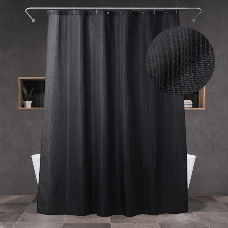 Black Shower Curtains for Bathroom 72 Inch Water Repellent Washable Linen Style Fabric Shower Curtain Liner  Elegant Neutral Textured Solid Dark Polyester Cloth Bath Curtain  72x72