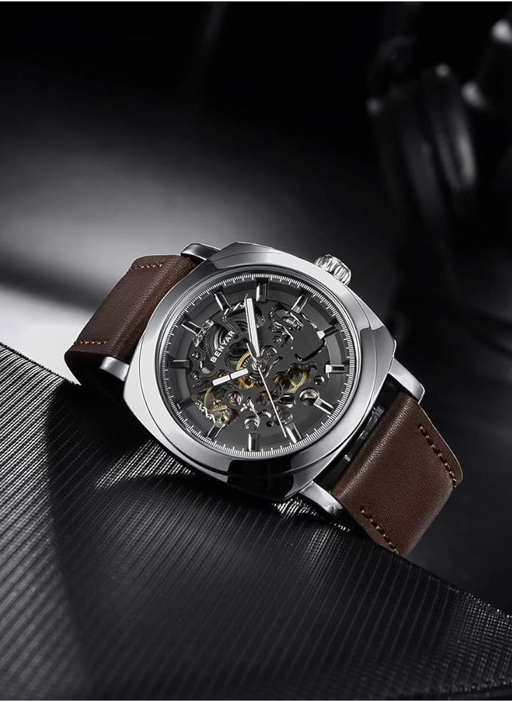 BENYAR Automatic Watches for Men Skeleton Mechanical Leather Strap Mens Watch 30M Waterproof Men's Stylish Gift  - Image 3