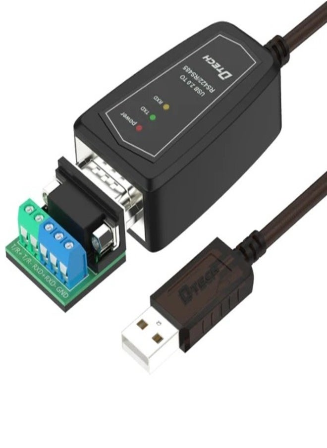 DTech - DTECH USB to RS485 Adapter RS422 Serial Port Cable with CP2102 Chip Terminal Board LED Lights Ferrite Core for Windows 11 10 8 7 XP Mac 1.5Meter - Image 1
