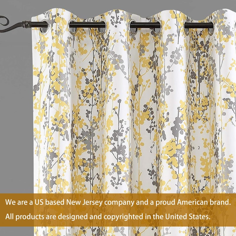 DriftAway DriftAway Leah Abstract Floral Blossom Ink Painting Room Darkening Thermal Insulated Grommet Unlined Window Curtains 2 Panels Each Size 52 Inch by 96 Inch Golden Yellow Silver Gray - Image 3