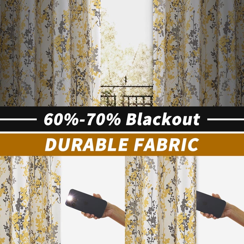 DriftAway DriftAway Leah Abstract Floral Blossom Ink Painting Room Darkening Thermal Insulated Grommet Unlined Window Curtains 2 Panels Each Size 52 Inch by 96 Inch Golden Yellow Silver Gray - Image 2
