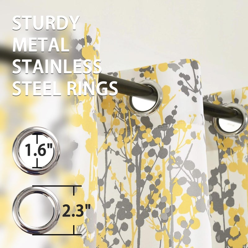DriftAway DriftAway Leah Abstract Floral Blossom Ink Painting Room Darkening Thermal Insulated Grommet Unlined Window Curtains 2 Panels Each Size 52 Inch by 96 Inch Golden Yellow Silver Gray - Image 4