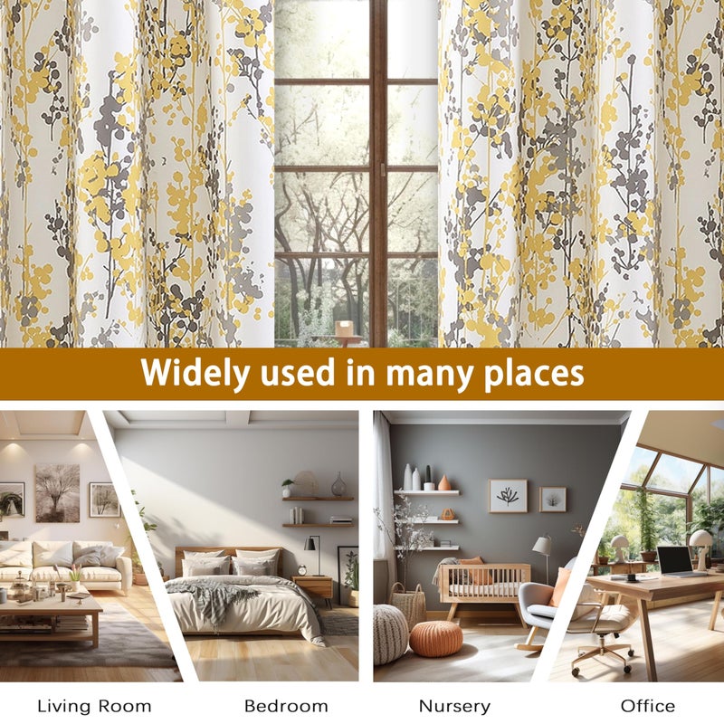 DriftAway DriftAway Leah Abstract Floral Blossom Ink Painting Room Darkening Thermal Insulated Grommet Unlined Window Curtains 2 Panels Each Size 52 Inch by 96 Inch Golden Yellow Silver Gray - Image 5
