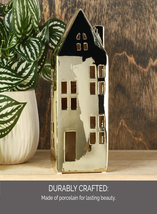 إليمنتس تمثال منزل سيراميكي ذهبي من إيليمنتس، أبعاده 3.7 × 2.64 × 7.99 بوصة، تصميم متين للاستخدام اليومي في المنزل والمطبخ وغرفة الطعام وأماكن الترفيه. - Image 3