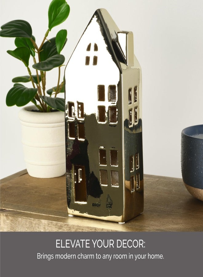 إليمنتس تمثال منزل سيراميكي ذهبي من إيليمنتس، أبعاده 3.7 × 2.64 × 7.99 بوصة، تصميم متين للاستخدام اليومي في المنزل والمطبخ وغرفة الطعام وأماكن الترفيه. - Image 4