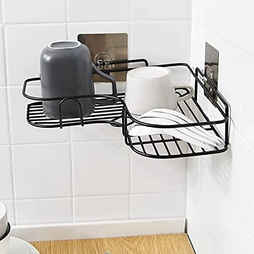 Zinley Stainless Steel Self-Adhesive Metal Storage Organizer Bathroom Corner Rack Shelves (Black) - Image 3