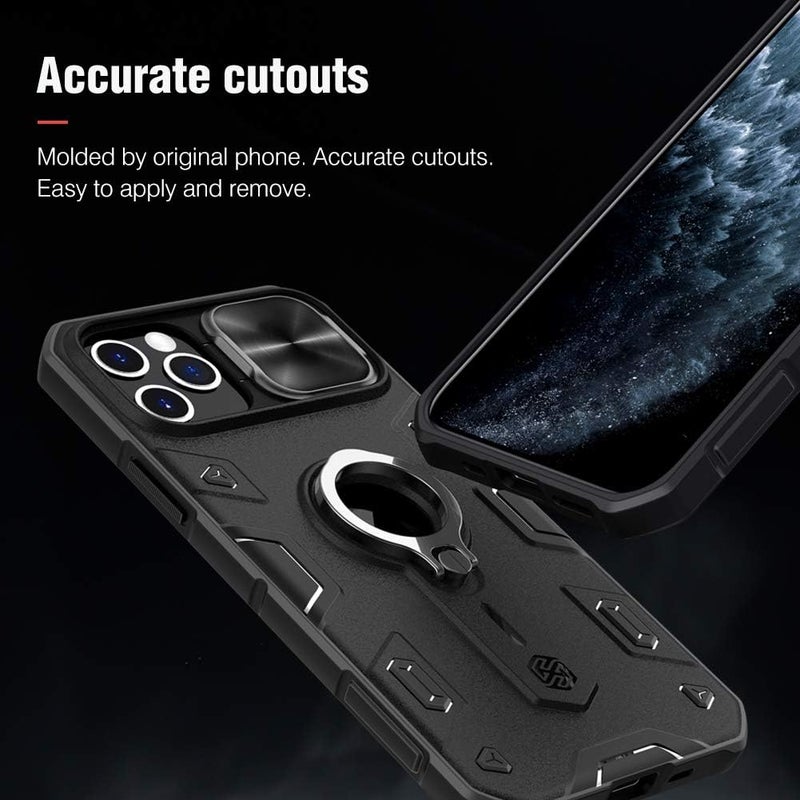 Nillkin Armor Case Compatible With Iphone 12 Pro Max Case, Built In Kickstand & Camera Protector Shockproof Hard Pc & Soft Silicone Bumper Hybrid Cover Phone Case For Phone 12 Pro Max 6.7'' Black - Image 4