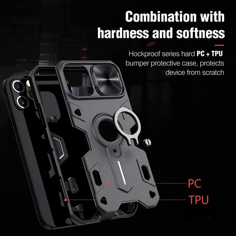 Nillkin Armor Case Compatible With Iphone 12 Pro Max Case, Built In Kickstand & Camera Protector Shockproof Hard Pc & Soft Silicone Bumper Hybrid Cover Phone Case For Phone 12 Pro Max 6.7'' Black - Image 3